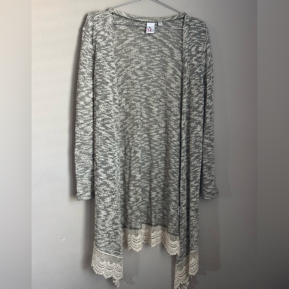 Oh Mg! Gray & White Open Front Cardigan – Size Medium